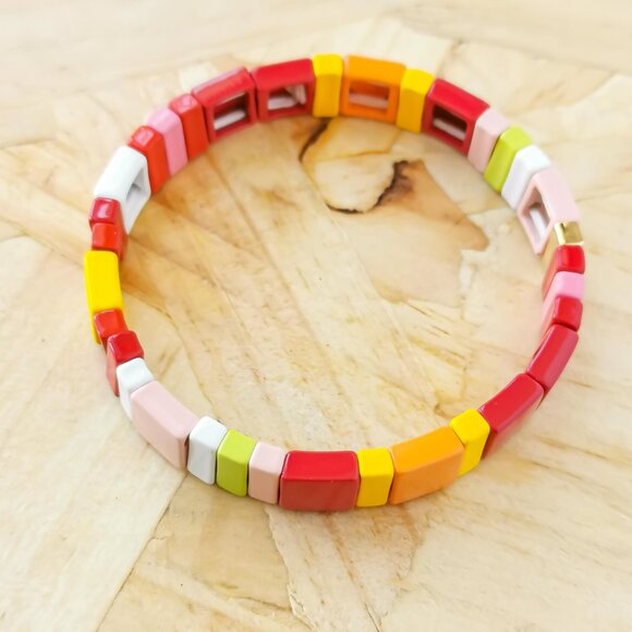 NEW Roxanne Assoulin Rainbow Brite Enamel Stretch Bracelet Gold - Picture 2 of 3